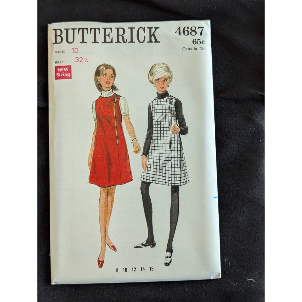 VTG 1968 Butterick 4687 Uncut Mod A-Line Jumper Pattern Size 10 Bust 32.5